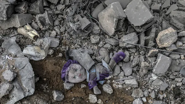 Israel airstrike rubble teddy bear